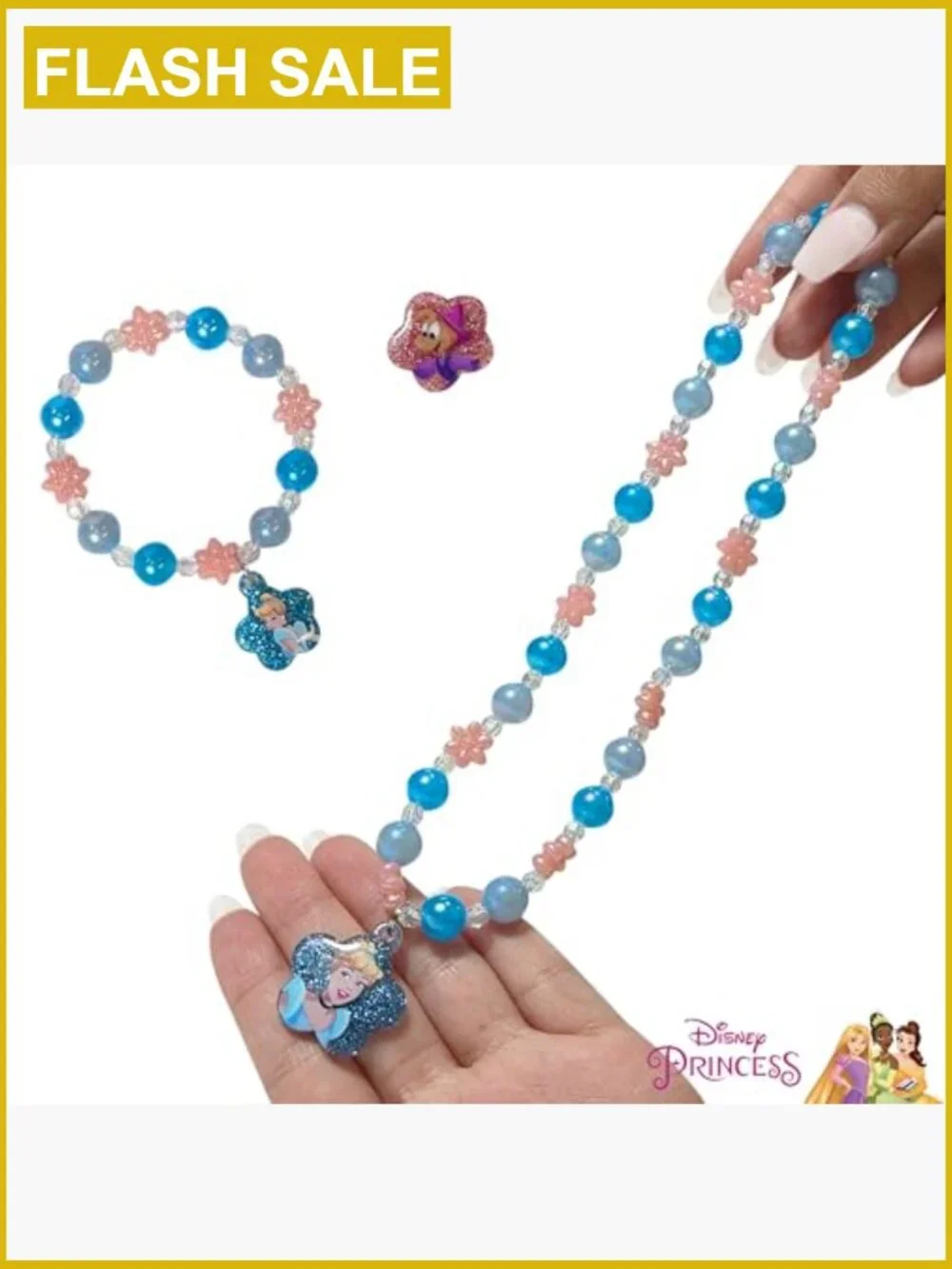 Disney Princess Jewelry Set - Necklace, Bracelet, Ring - Dress Up Toy for Kids
